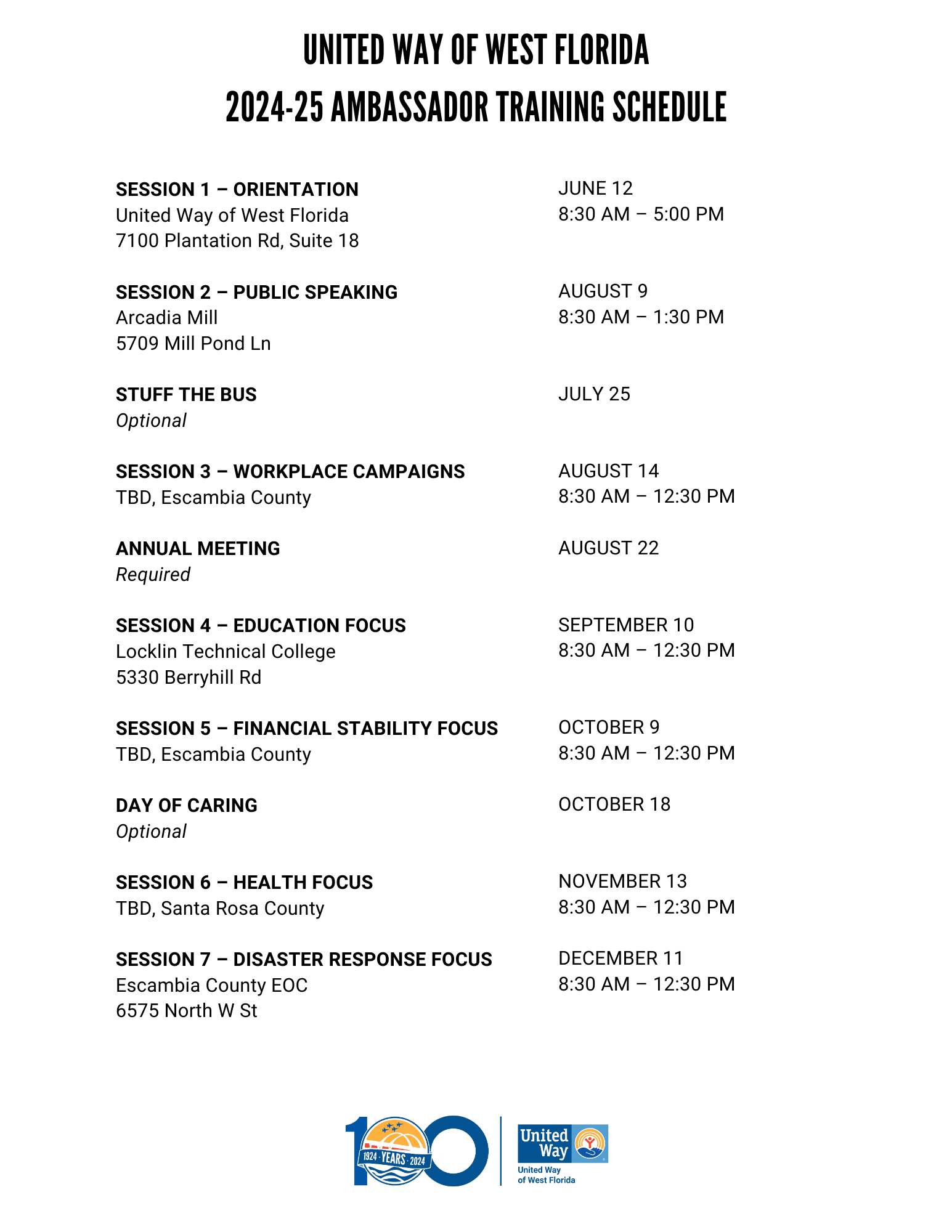 2024 Ambassador Schedule