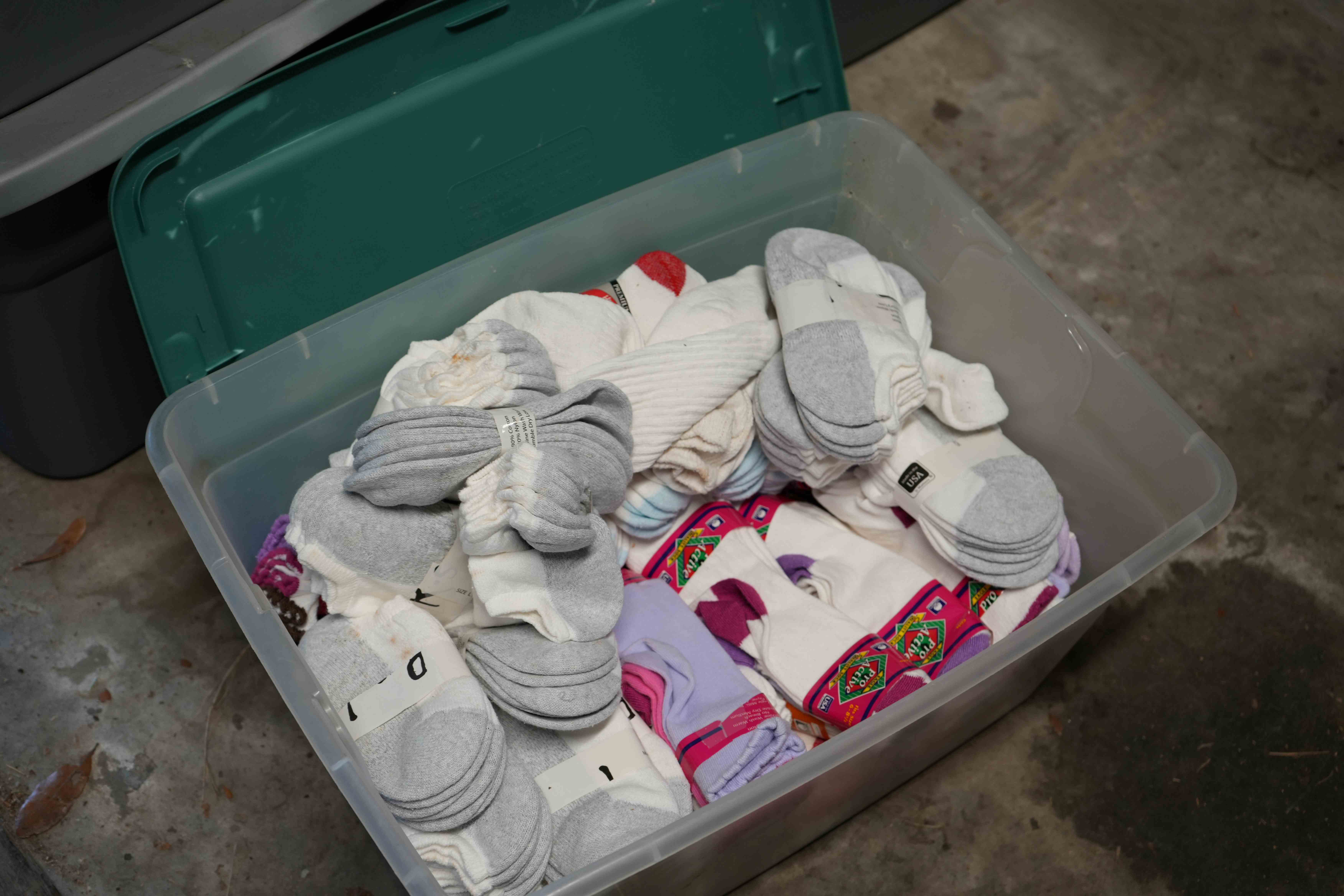 Bin of children's socks.