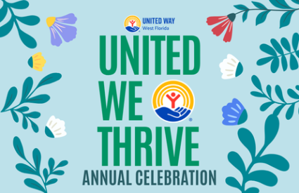 united we thrive logo and wildflowers