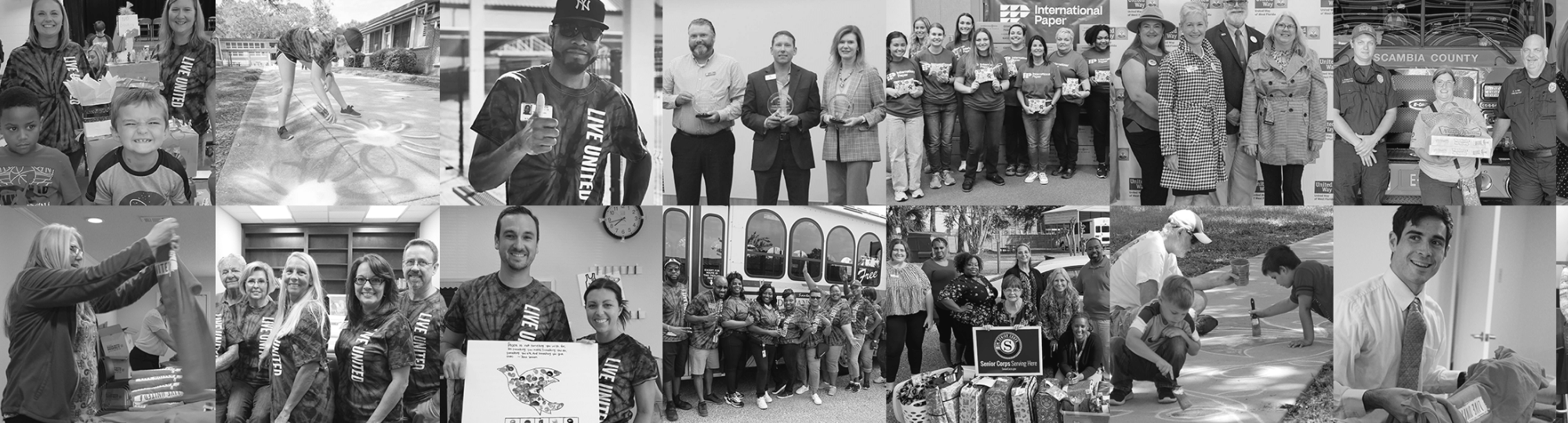 Collage from events through out the years at United way of west florida in black and white