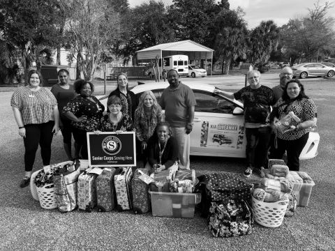 Volunteers with donations