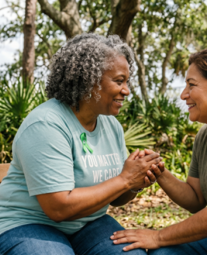 2 women supporting talking and listening to each other