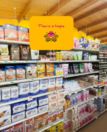 Photo of grocery store with an infographic that says, "there is hope.:
